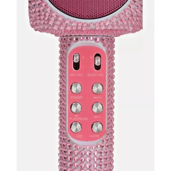 Wireless Bluetooth Stereo Bling Pink Karaoke Microphone & LED Light-up Speakers